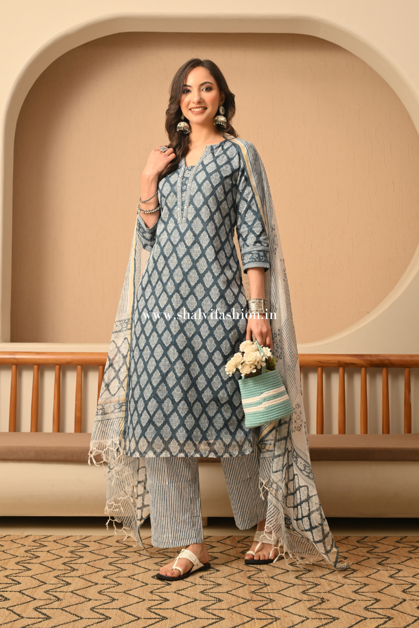 Shop jaipuri hand block print kota doria suits online (CSS529)