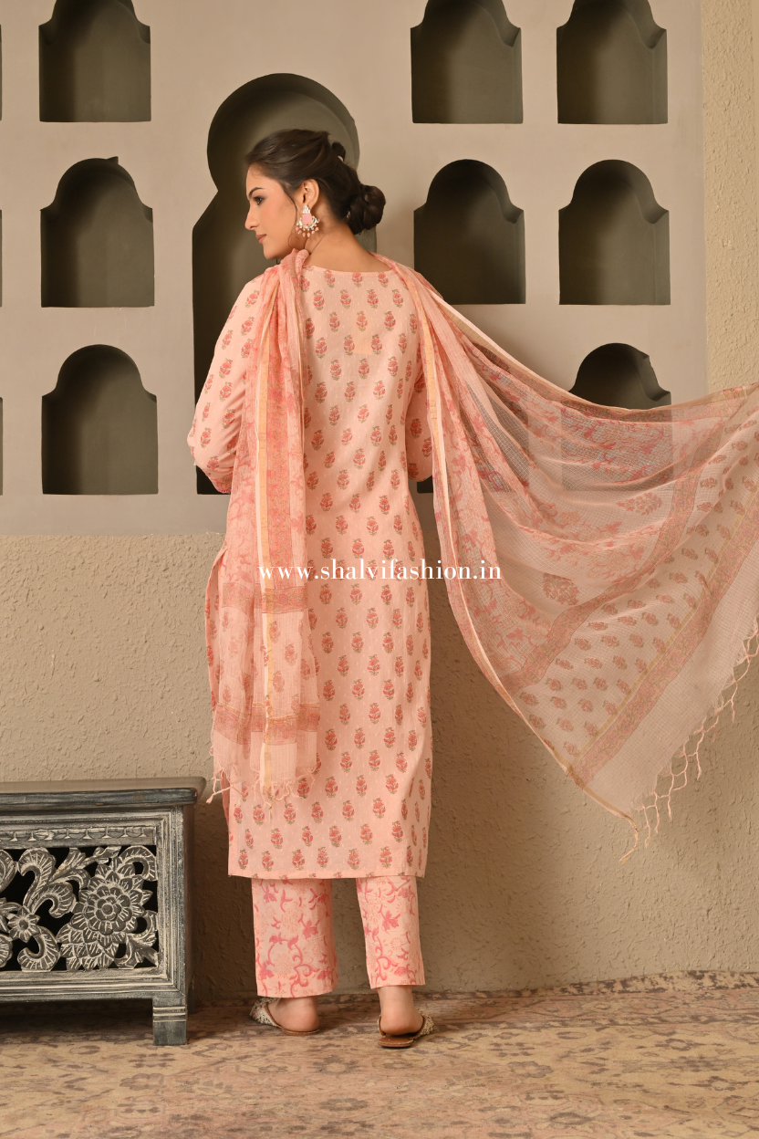 Shop jaipuri block print cotton suits with doria dupatta (CSS536)