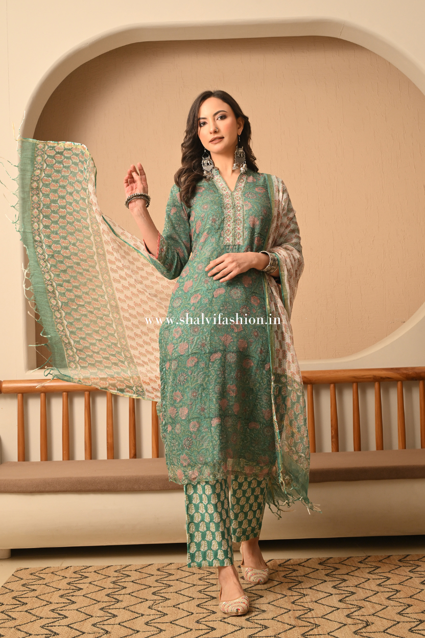 Shop jaipuri hand block print kota doria suits online (CSS542)