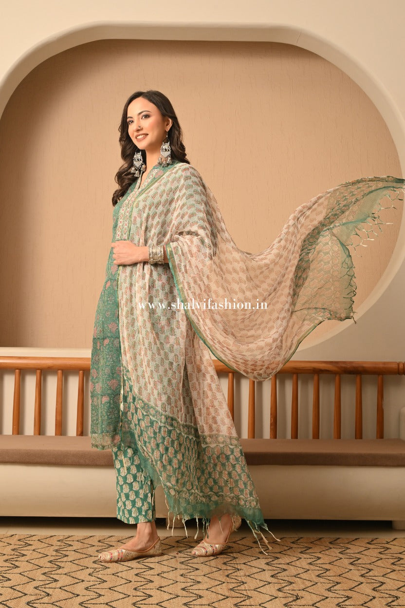 Shop jaipuri hand block print kota doria suits online (CSS542)