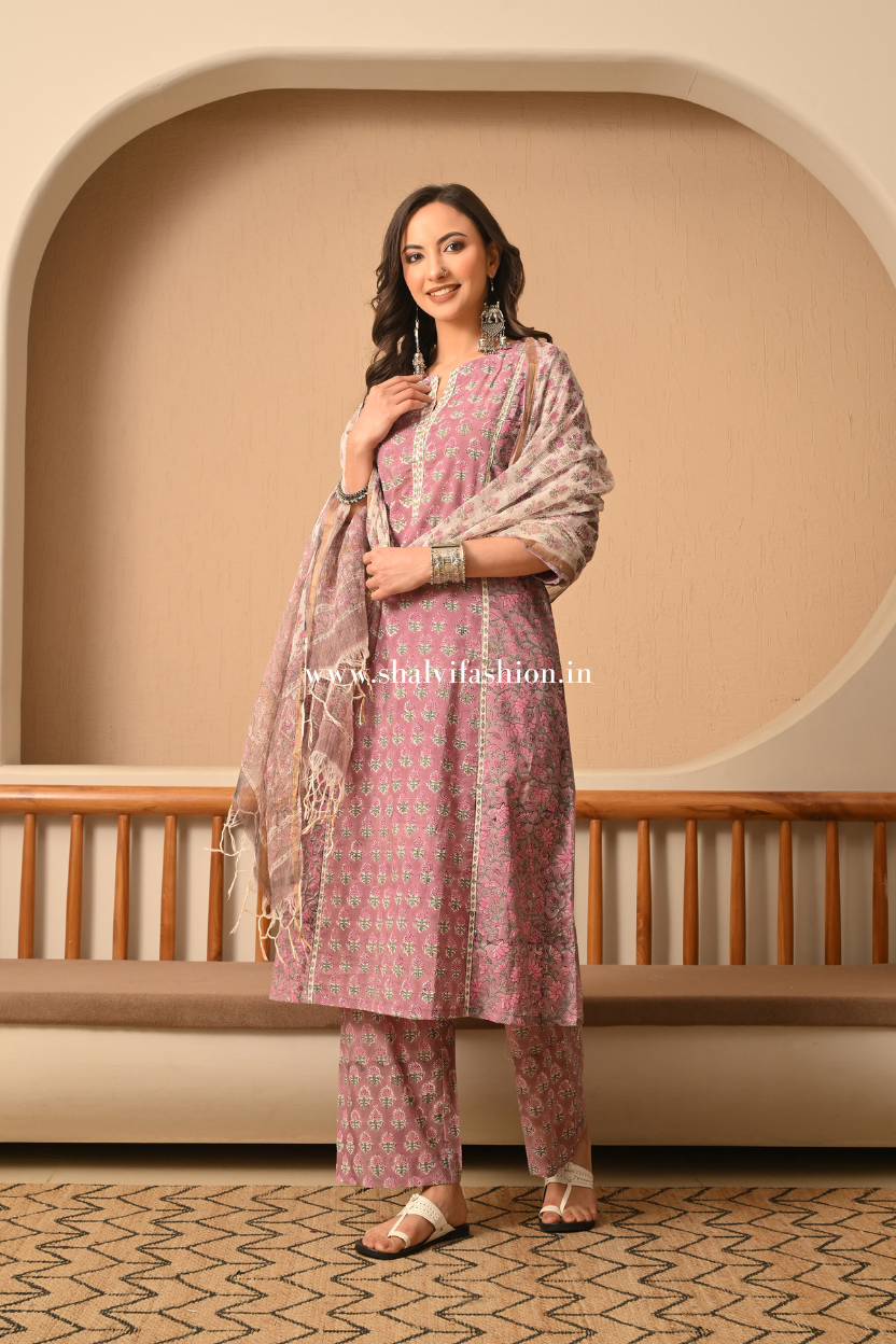 Shop hand block print cotton suits online shopping (CSS548)