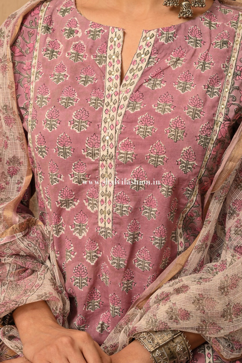 Shop hand block print cotton suits online shopping (CSS548)