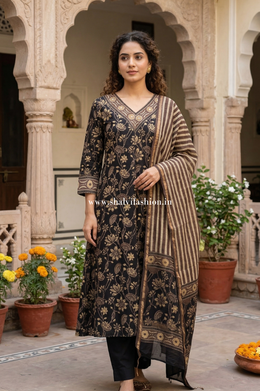 Shop hand block print chanderi silk suits online (CSS549)