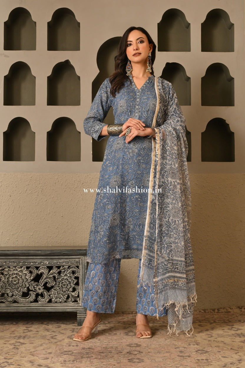 Shop hand block print kota doria suits online shopping (CSS556)
