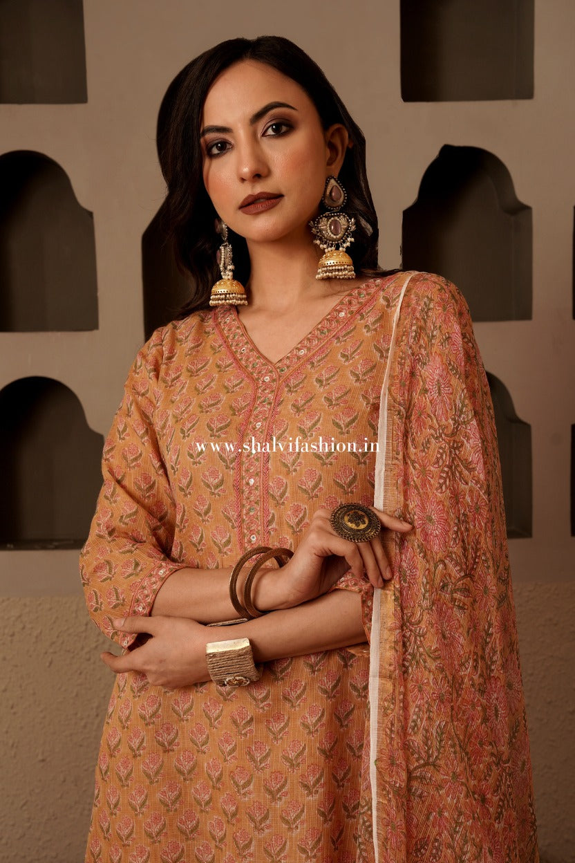 Shop jaipuri print kota doria suita online shopping (CSS557)