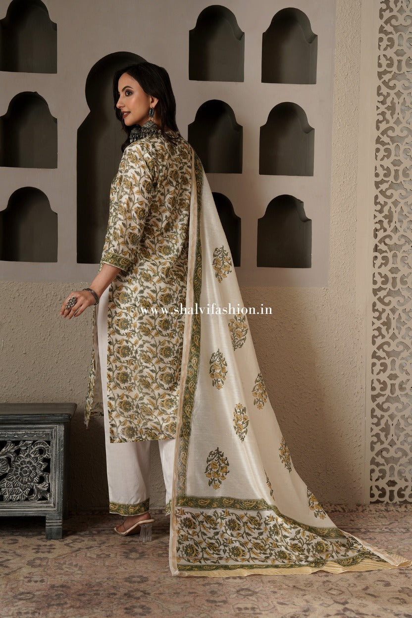 Shop block print chanderi silk suits (CSS558)