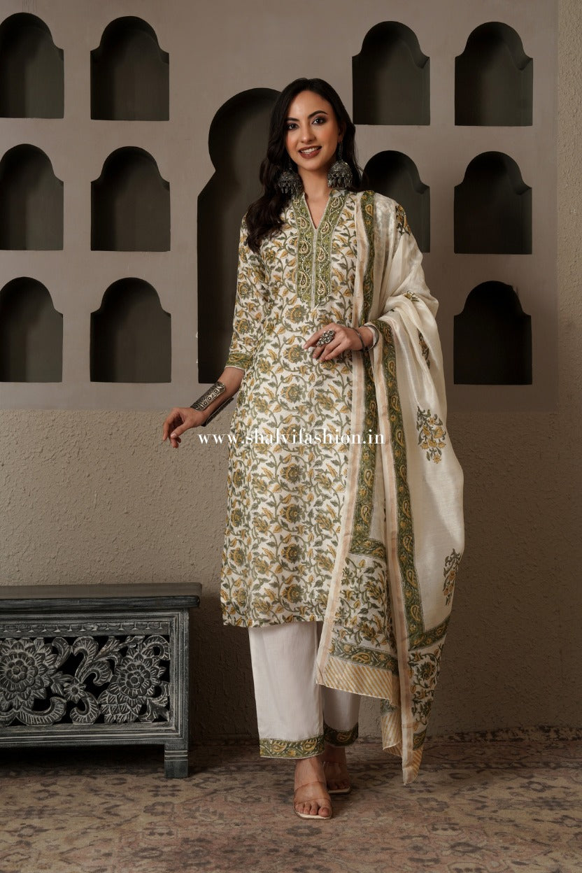 Shop block print chanderi silk suits (CSS558)
