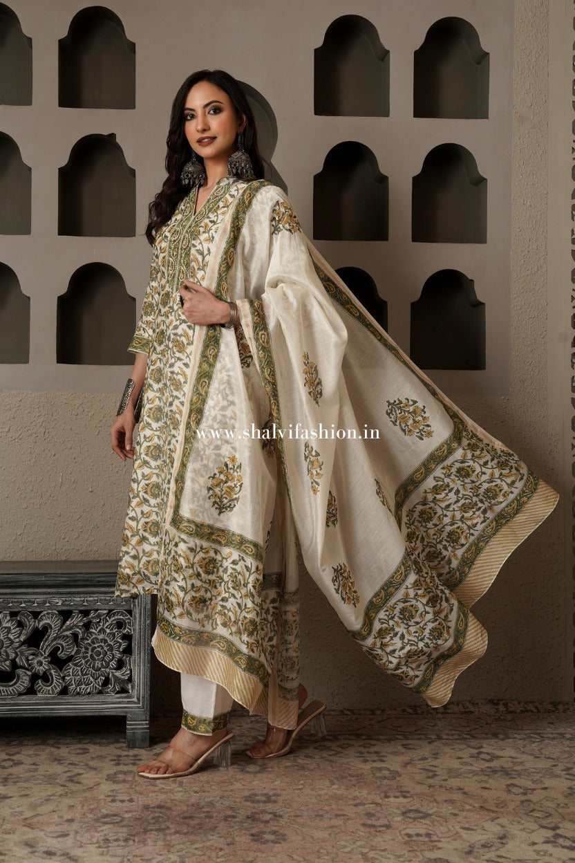 Shop block print chanderi silk suits (CSS558)