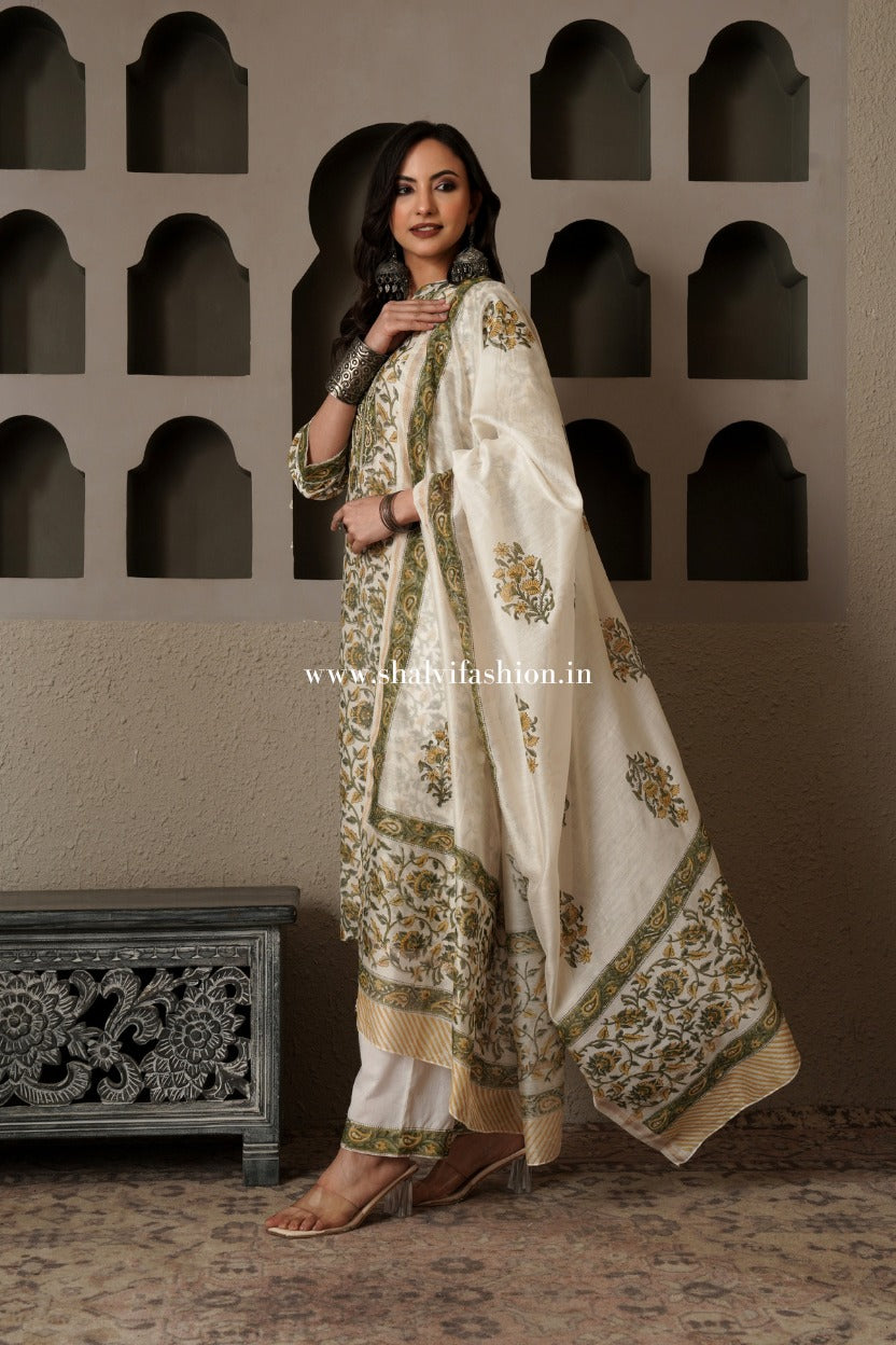 Shop block print chanderi silk suits (CSS558)