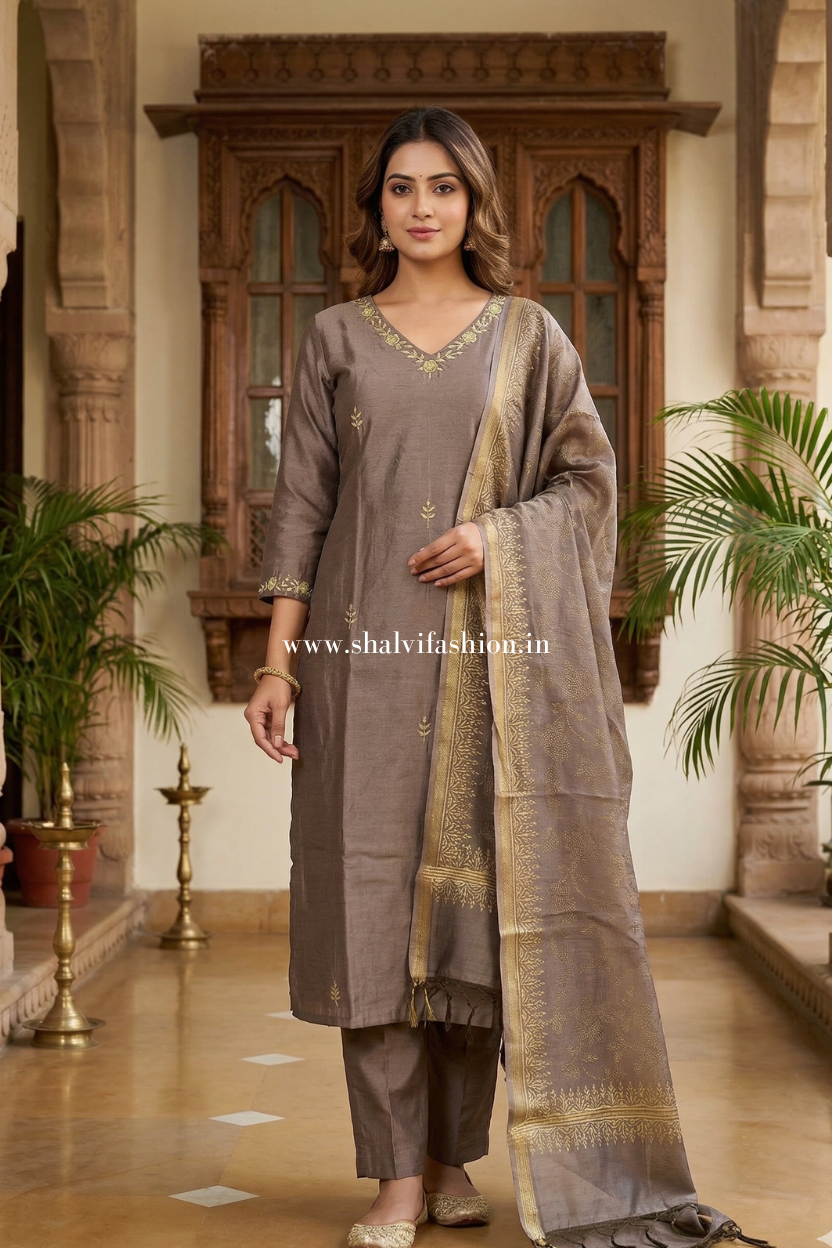 Shop hand block printed chanderi silk suits online (CSS561)