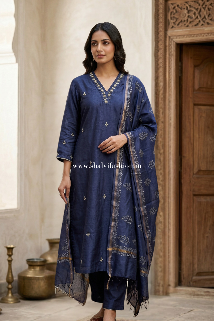 Shop hand block printed chanderi silk suits in jaipur (CSS562)