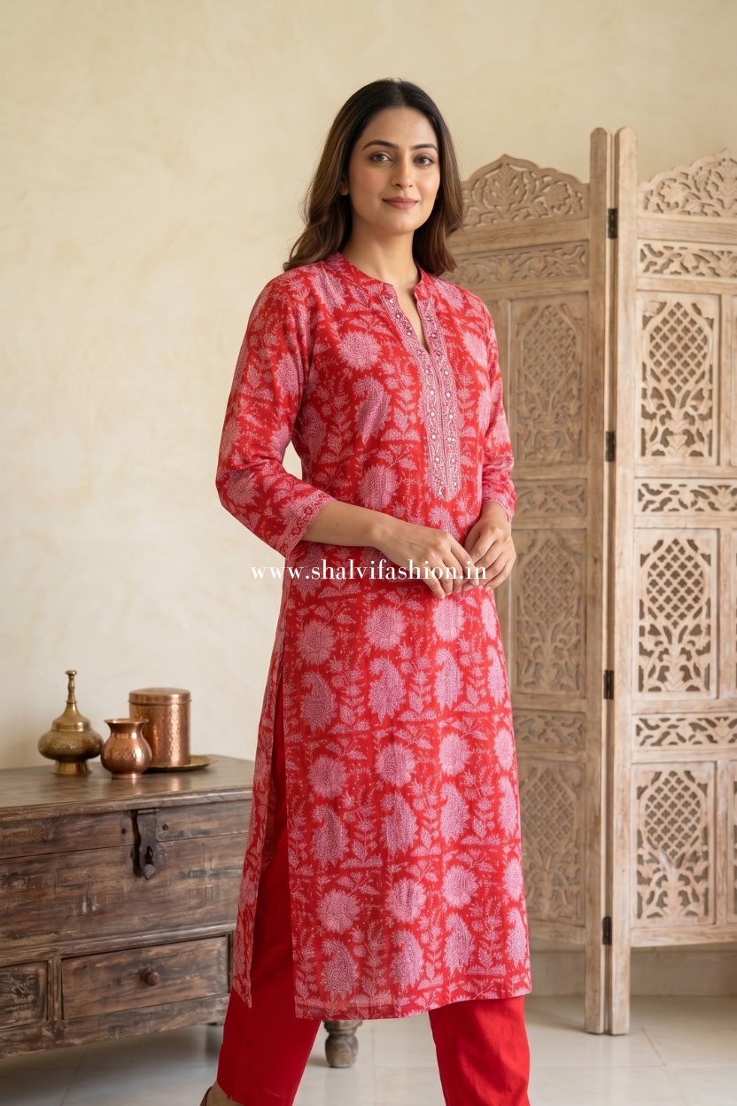 Shafaq Hand Block Print Kota Doria Suit Set (CSS566)
