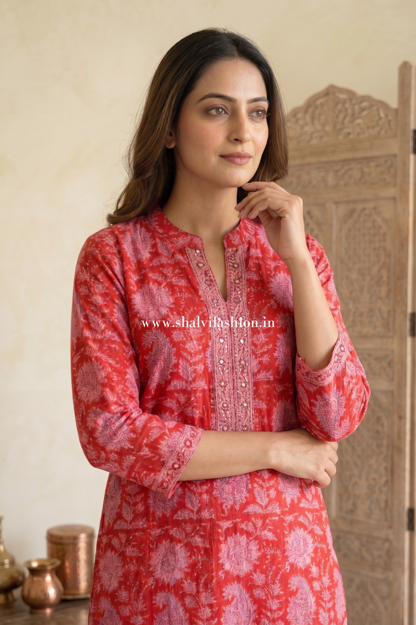 Shafaq Hand Block Print Kota Doria Suit Set (CSS566)