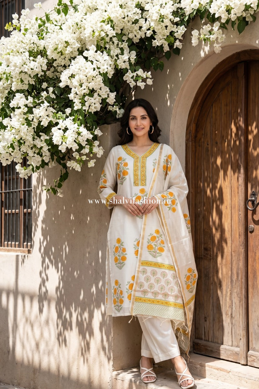Shop hand block printed chanderi silk suits in jaipur (CSS570)
