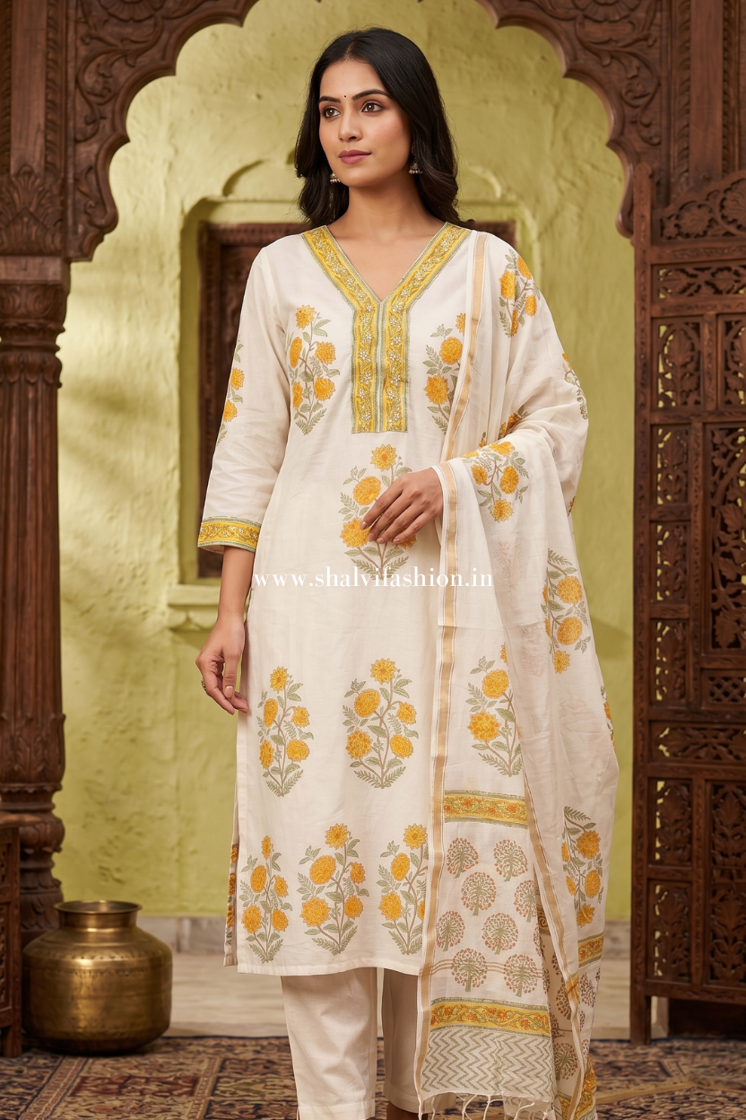 Shop hand block printed chanderi silk suits in jaipur (CSS570)