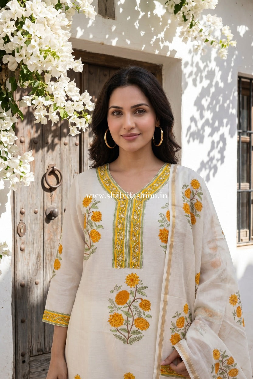 Shop hand block printed chanderi silk suits in jaipur (CSS570)