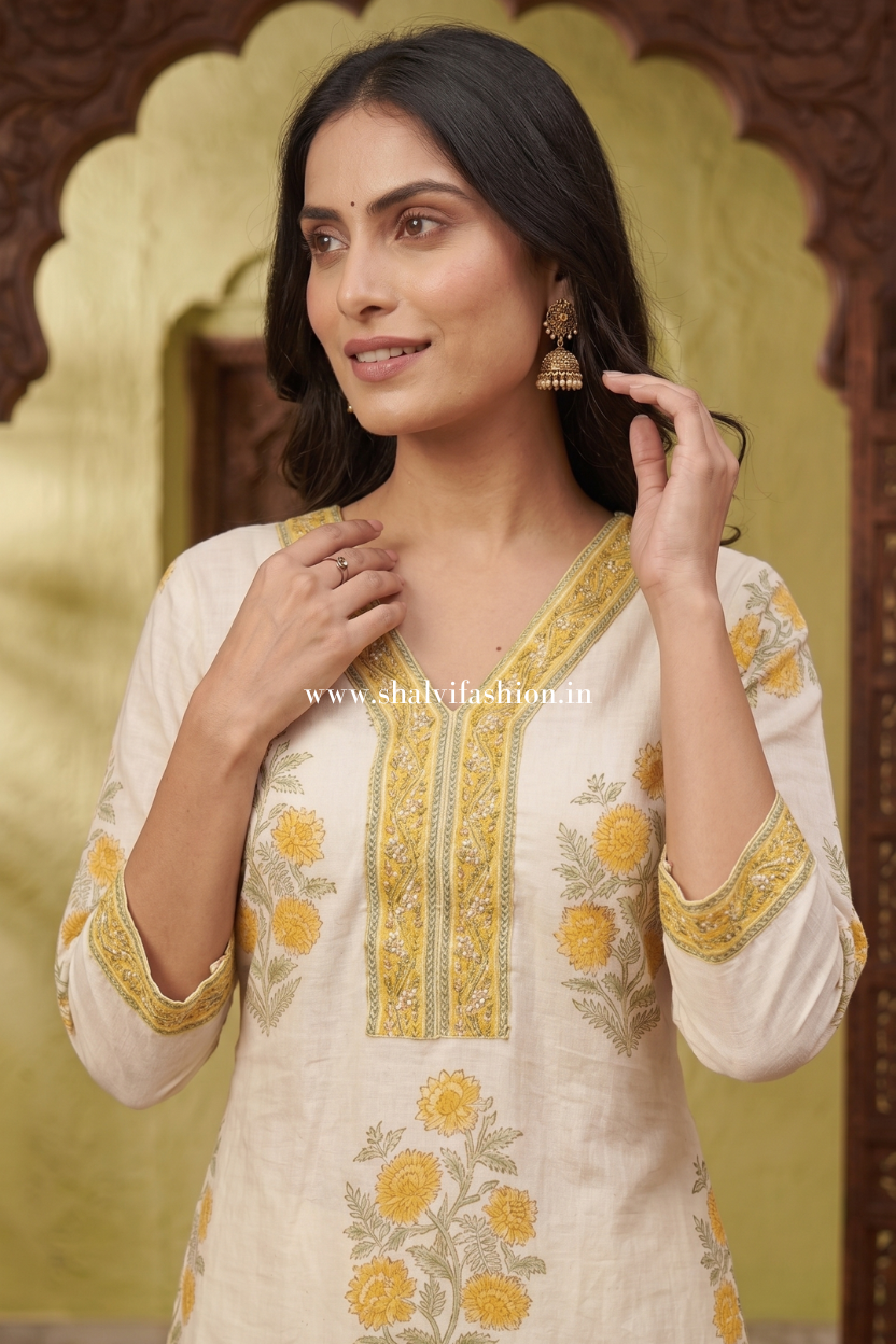 Shop hand block printed chanderi silk suits in jaipur (CSS570)