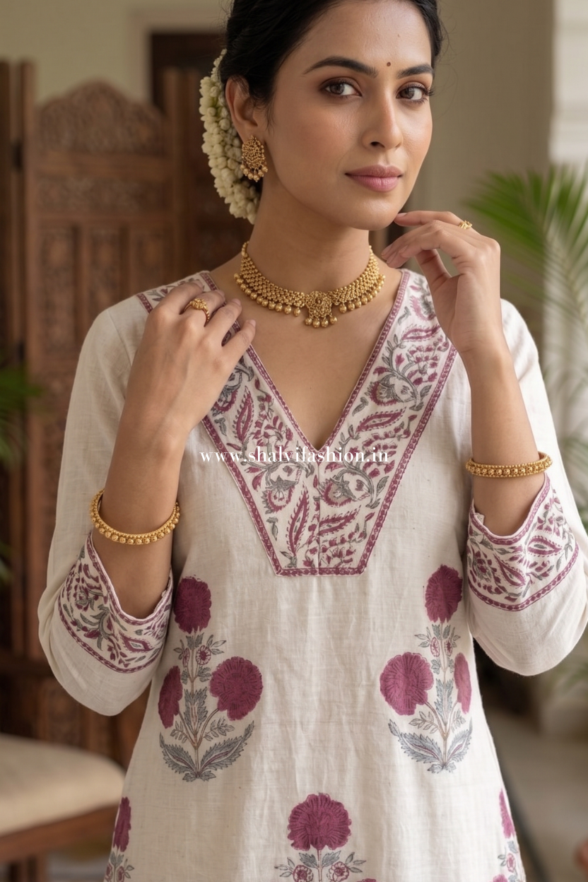 Shop block printed chanderi silk suits online (CSS572)