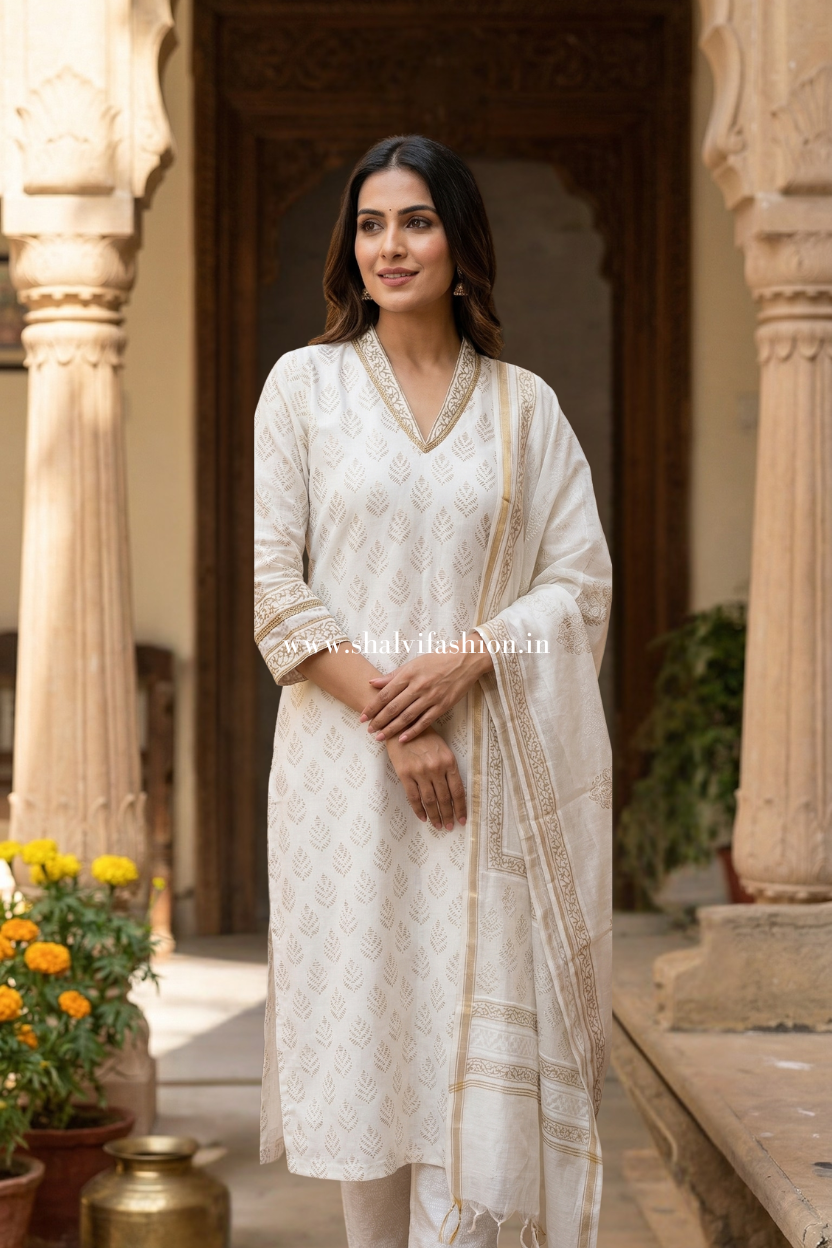 Shop jaipuri block printed chanderi suits online shopping (CSS574)