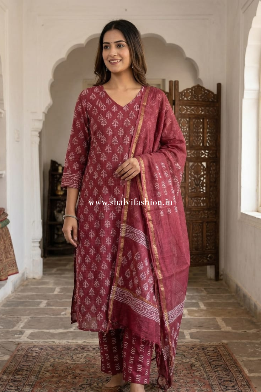 Shop sanganeri block print kota doria suits online (CSS575)