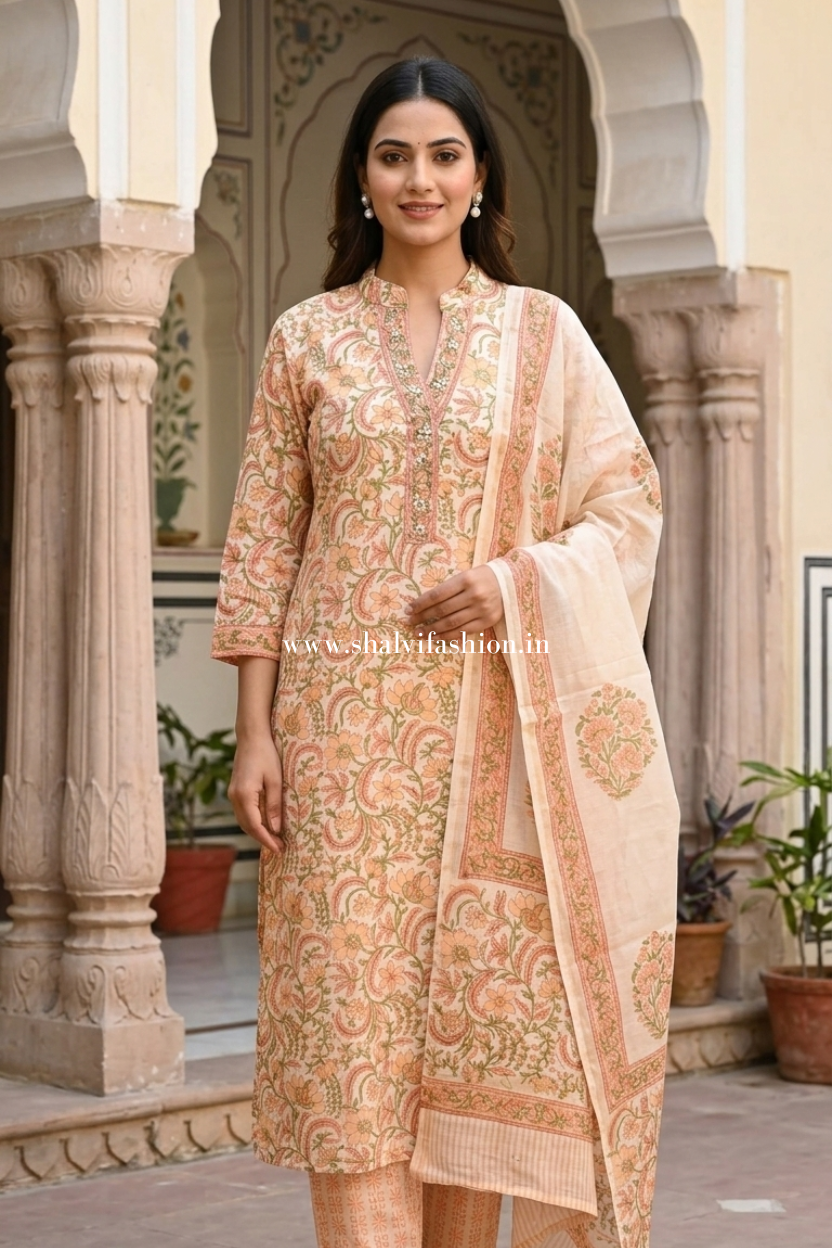 Shop hand block printed chanderi silk suits (CSS585)