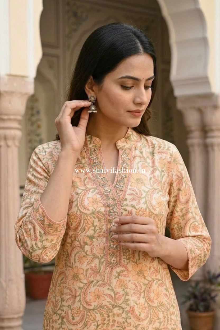 Shop hand block printed chanderi silk suits (CSS585)