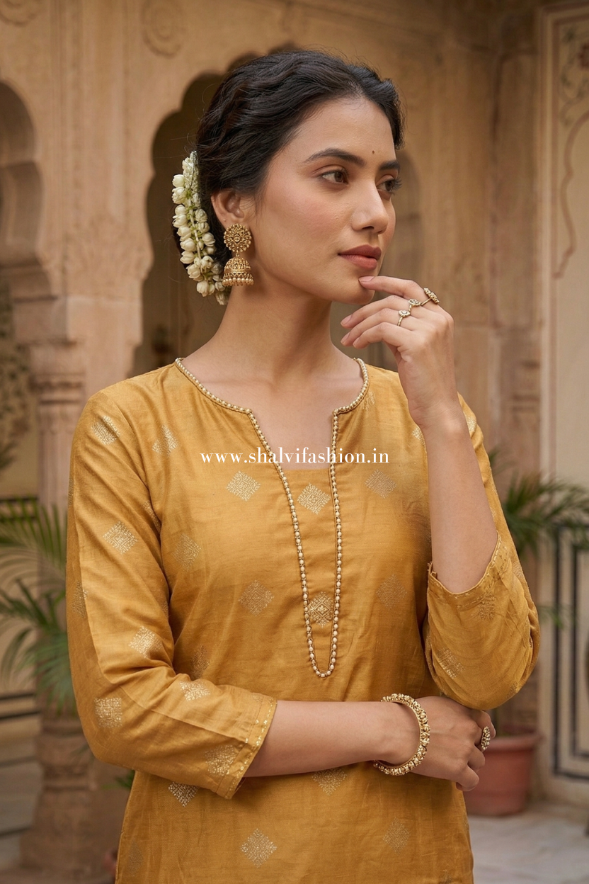 Shop hand block print chanderi silk suits online (CSS586)