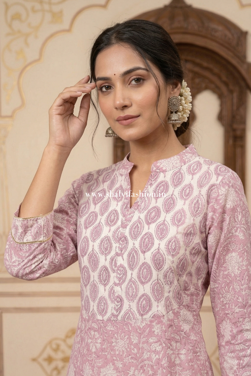 Shop hand block print cotton suits with kota dupatta (CSS595)