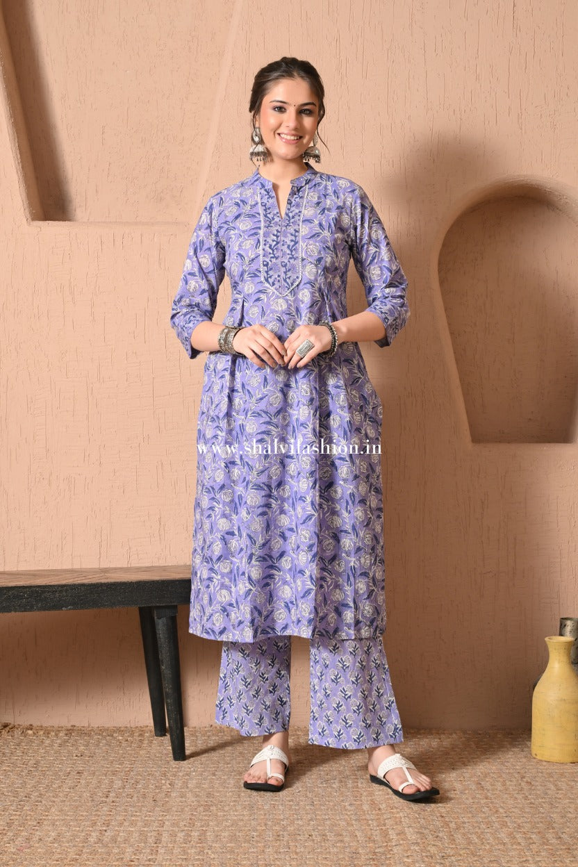 Shop hand block print cotton suits with kota dupatta online (CSS596)