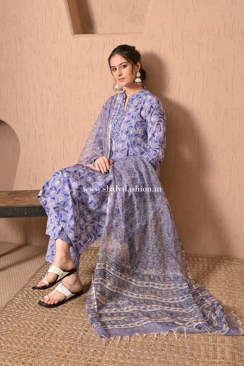 Shop hand block print cotton suits with kota dupatta online (CSS596)