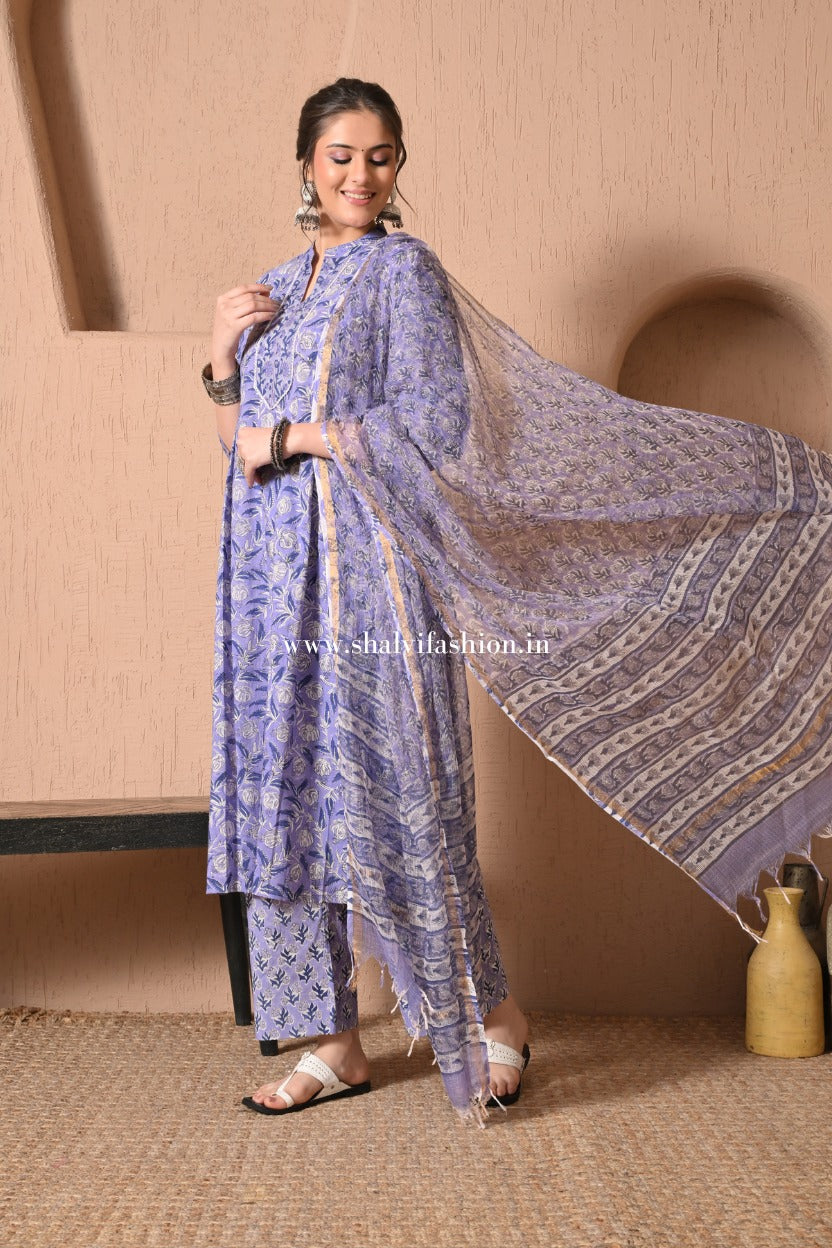 Shop hand block print cotton suits with kota dupatta online (CSS596)