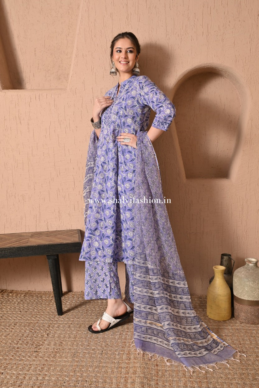 Shop hand block print cotton suits with kota dupatta online (CSS596)