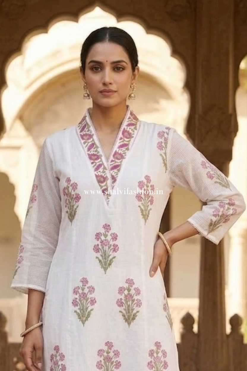 Shop jaipuri printed cotton suits with kota dupatta (CSS610)