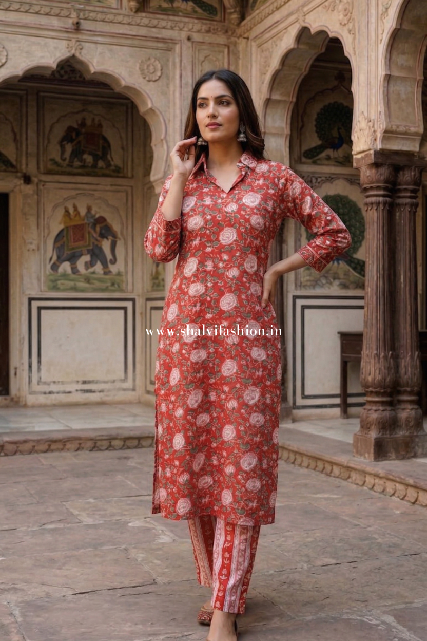 Shop jaipuri block print cotton suits with kota dupatta (CSS613)