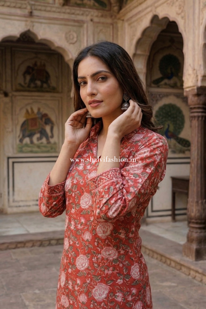 Shop jaipuri block print cotton suits with kota dupatta (CSS613)