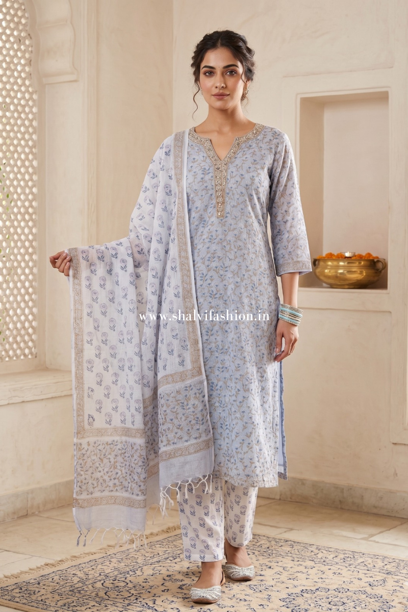 Saanjh Hand Block Print Kota Doria Dupatta (CSS633)