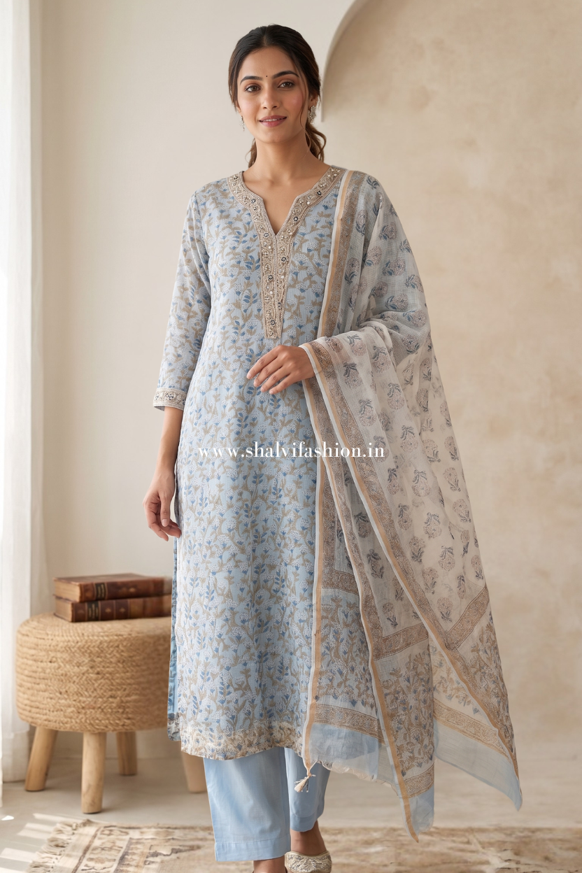Shop block printed kota doria suits online