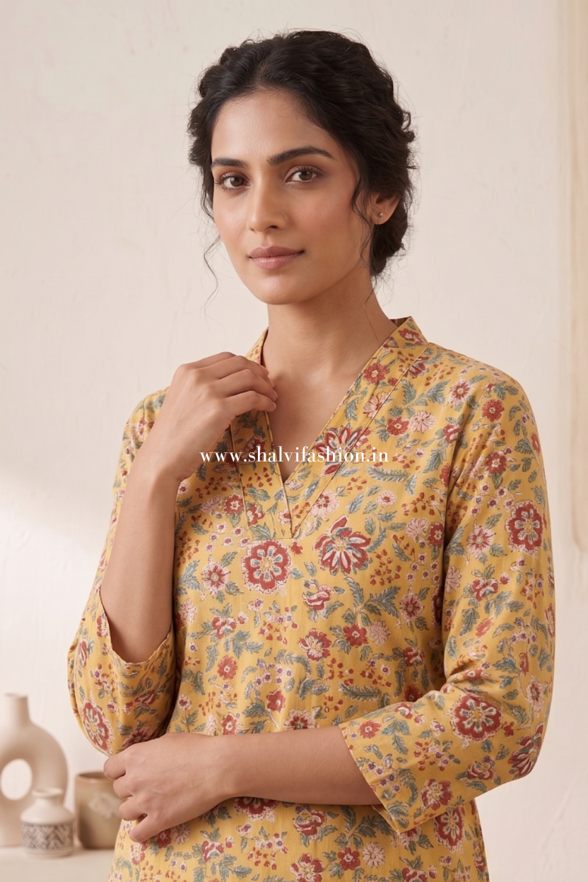 Shop block printed cotton suits with kota doria dupatta (CSS635)