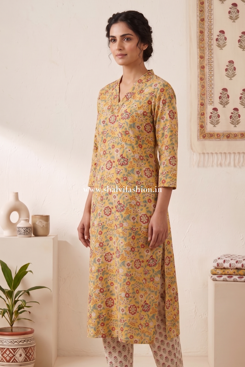 Shop block printed cotton suits with kota doria dupatta (CSS635)