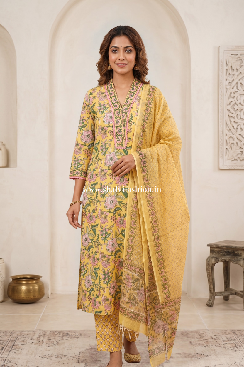 Shop jaipuri print cotton suits with kota dupatta online (CSS645)
