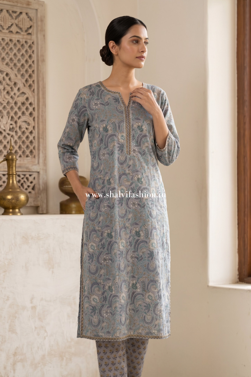 Shop hand block printed cotton suits with kota dupatta (CSS654)
