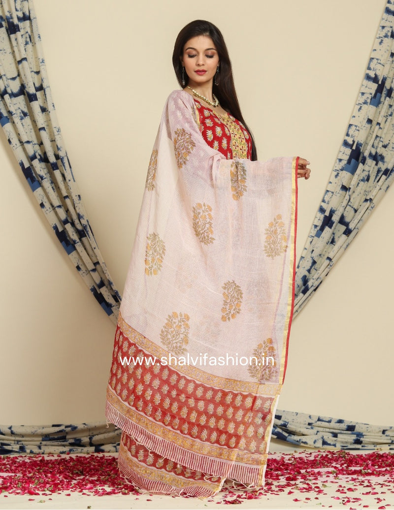 Shop hand block print cotton suits with kota doria dupatta (CSS71KD)