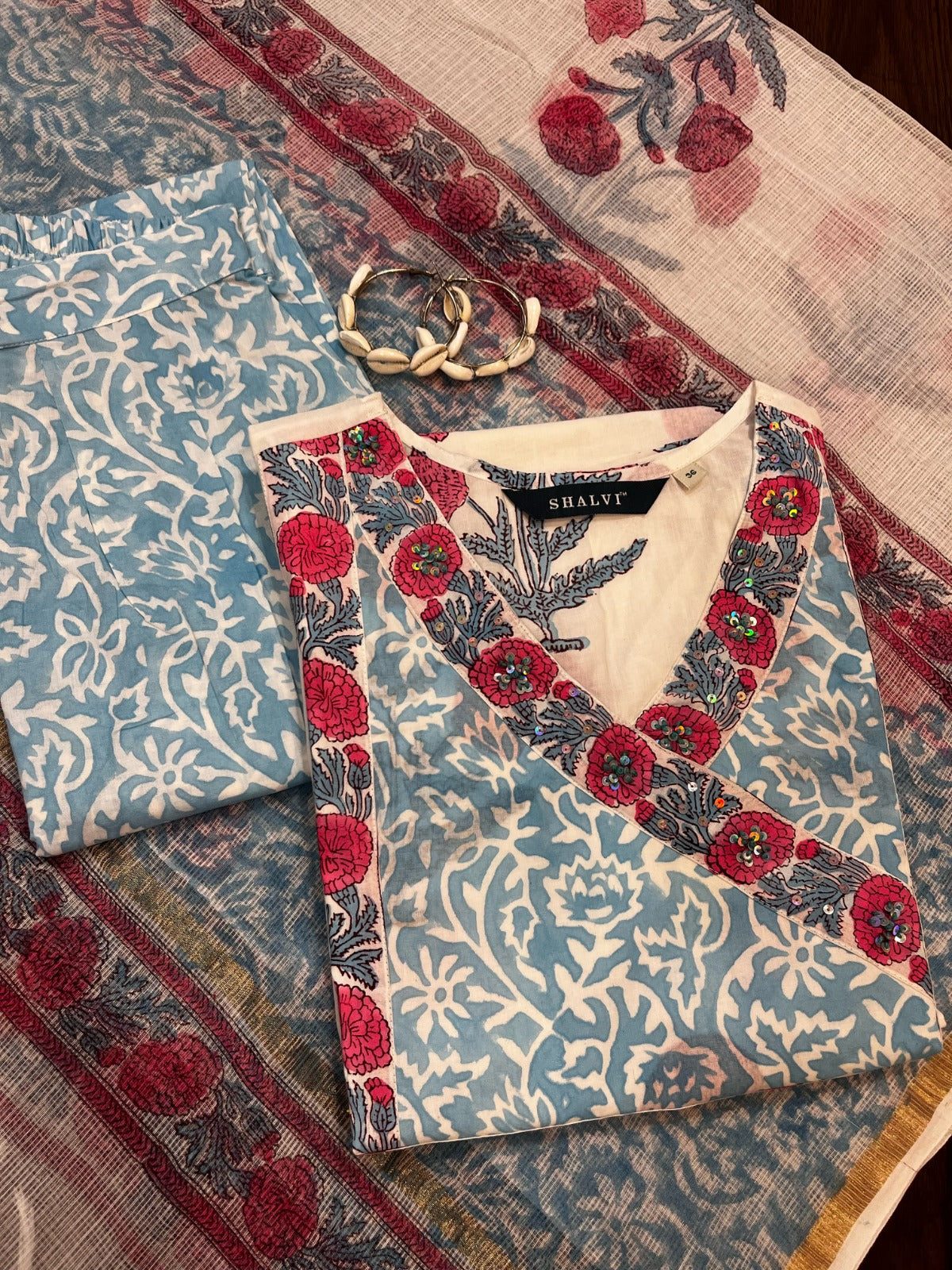 Shop block print cotton suit sets with kota doria dupatta (CSS72KD)