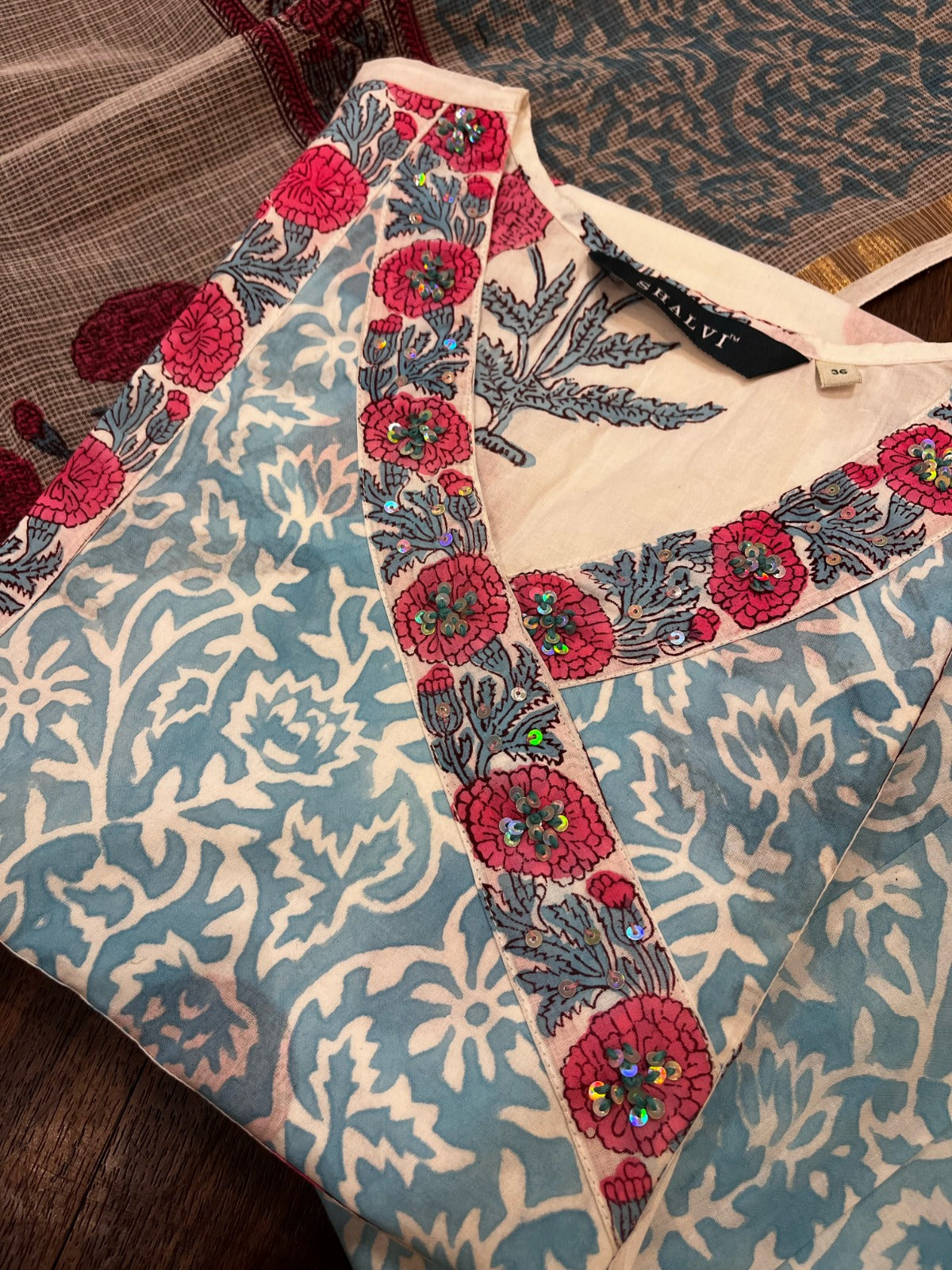 Shop block print cotton suit sets with kota doria dupatta (CSS72KD)