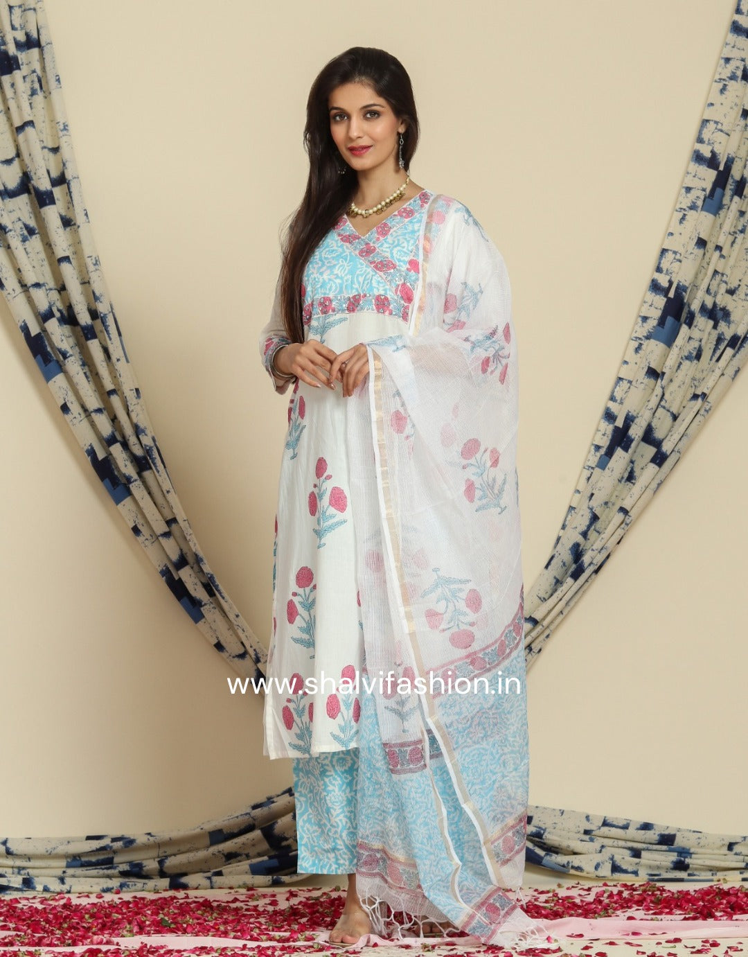 Shop block print cotton suit sets with kota doria dupatta (CSS72KD)
