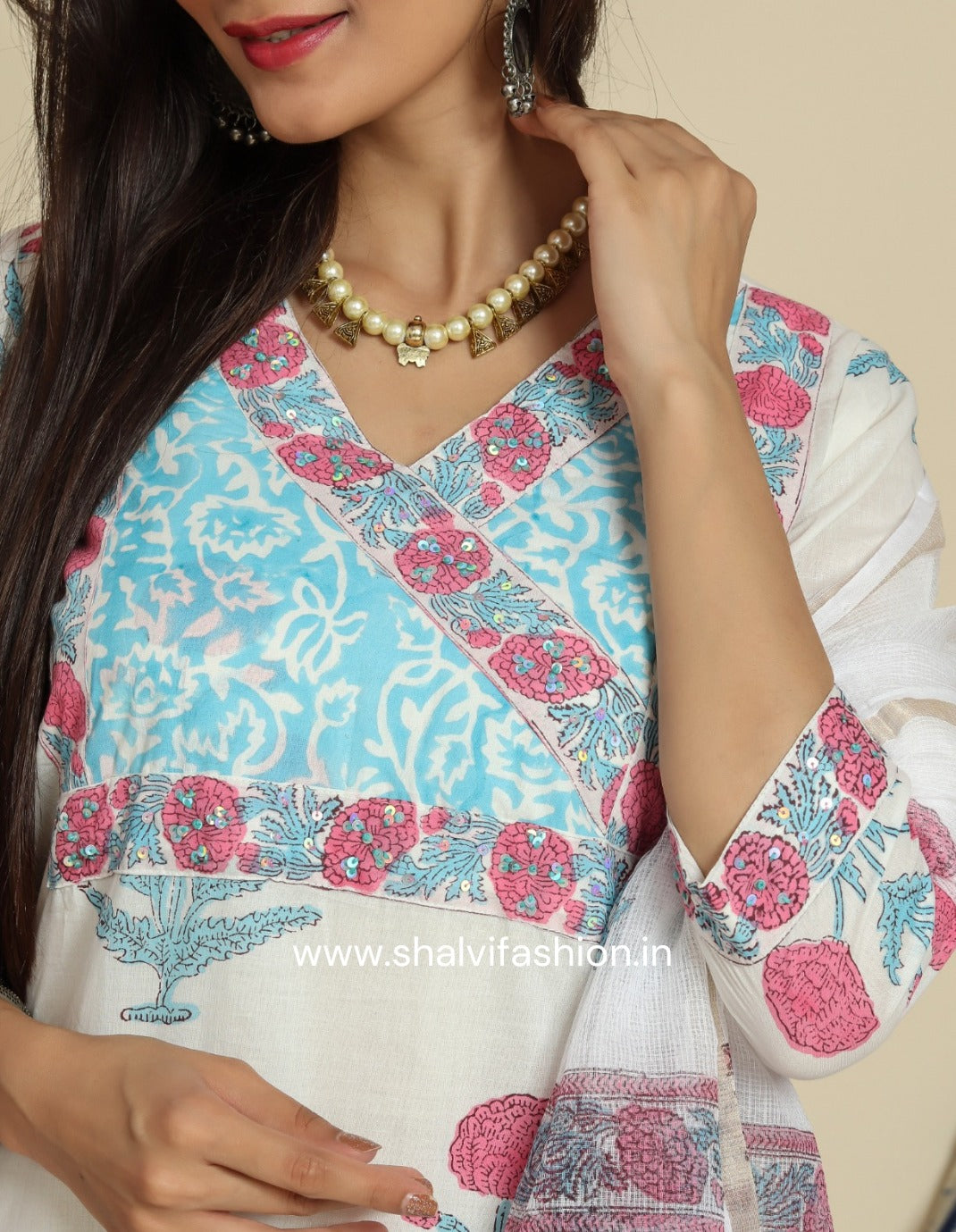 Shop block print cotton suit sets with kota doria dupatta (CSS72KD)