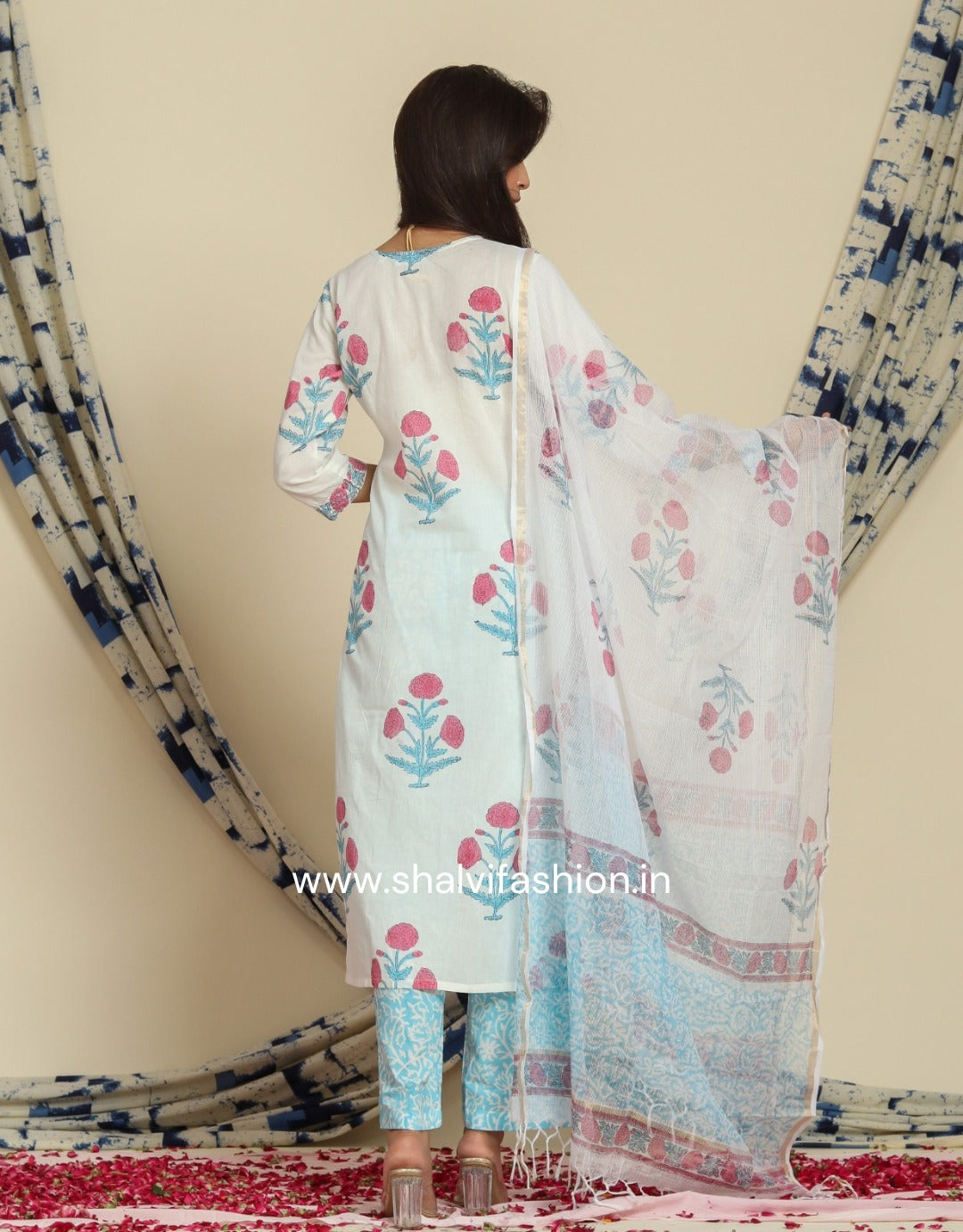 Shop block print cotton suit sets with kota doria dupatta (CSS72KD)