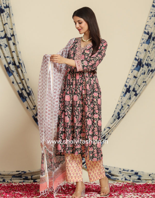 Shop jaipuri print cotton suit sets with kota dupatta online (CSS73KD)