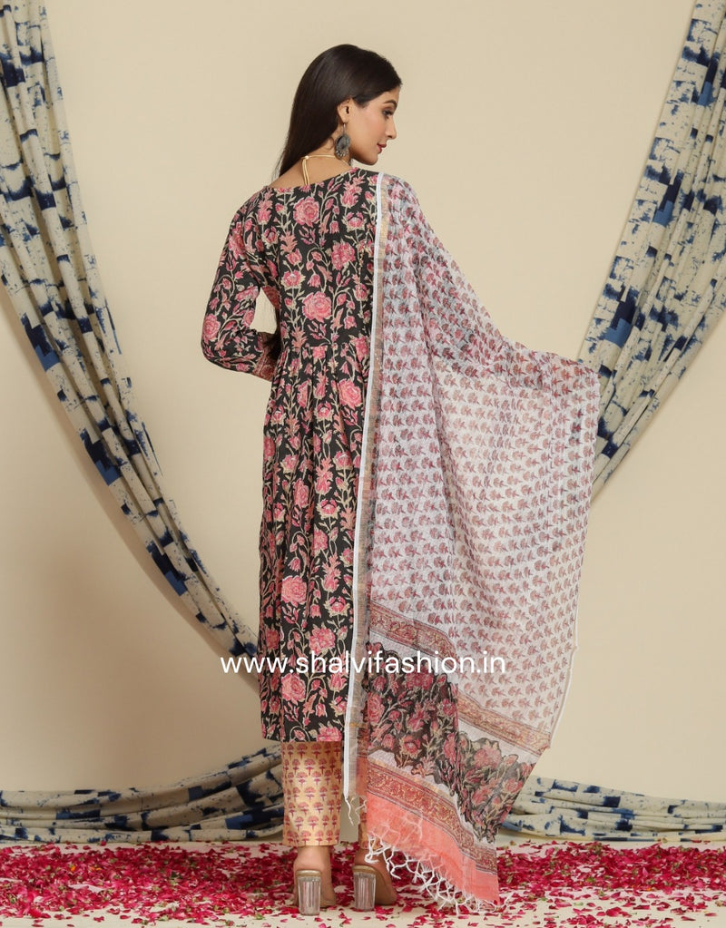 Shop jaipuri print cotton suit sets with kota dupatta online (CSS73KD)