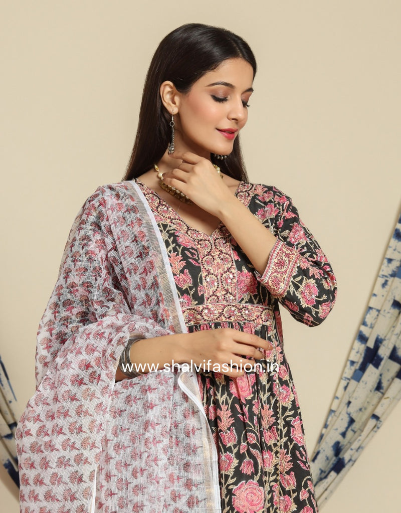 Shop jaipuri print cotton suit sets with kota dupatta online (CSS73KD)